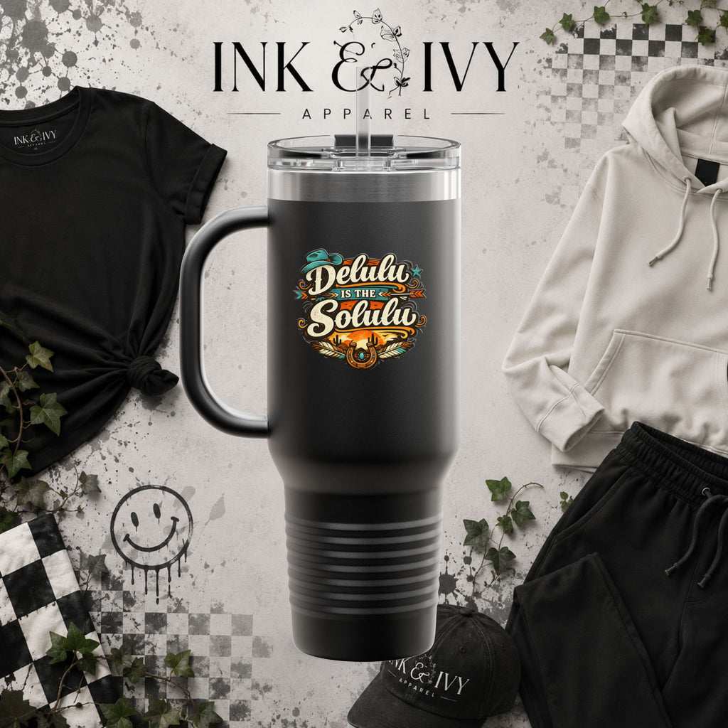 40oz Insulated Travel Mug – 'Delulu in the Solulu' Printify