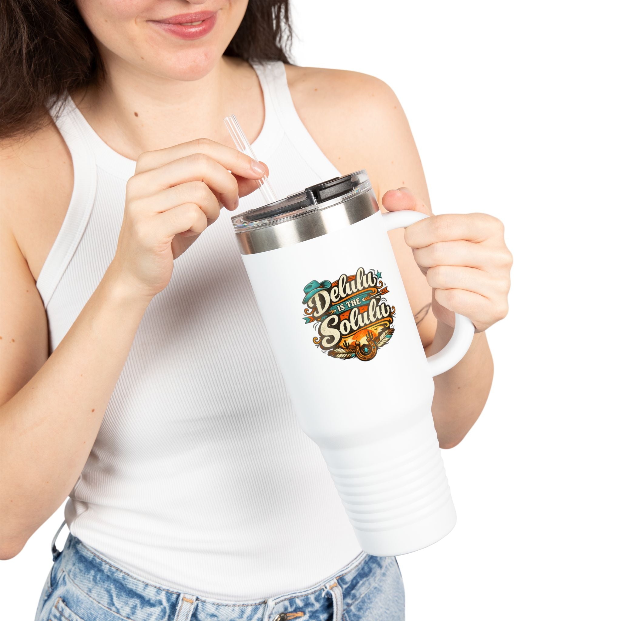40oz Insulated Travel Mug – 'Delulu in the Solulu' Printify