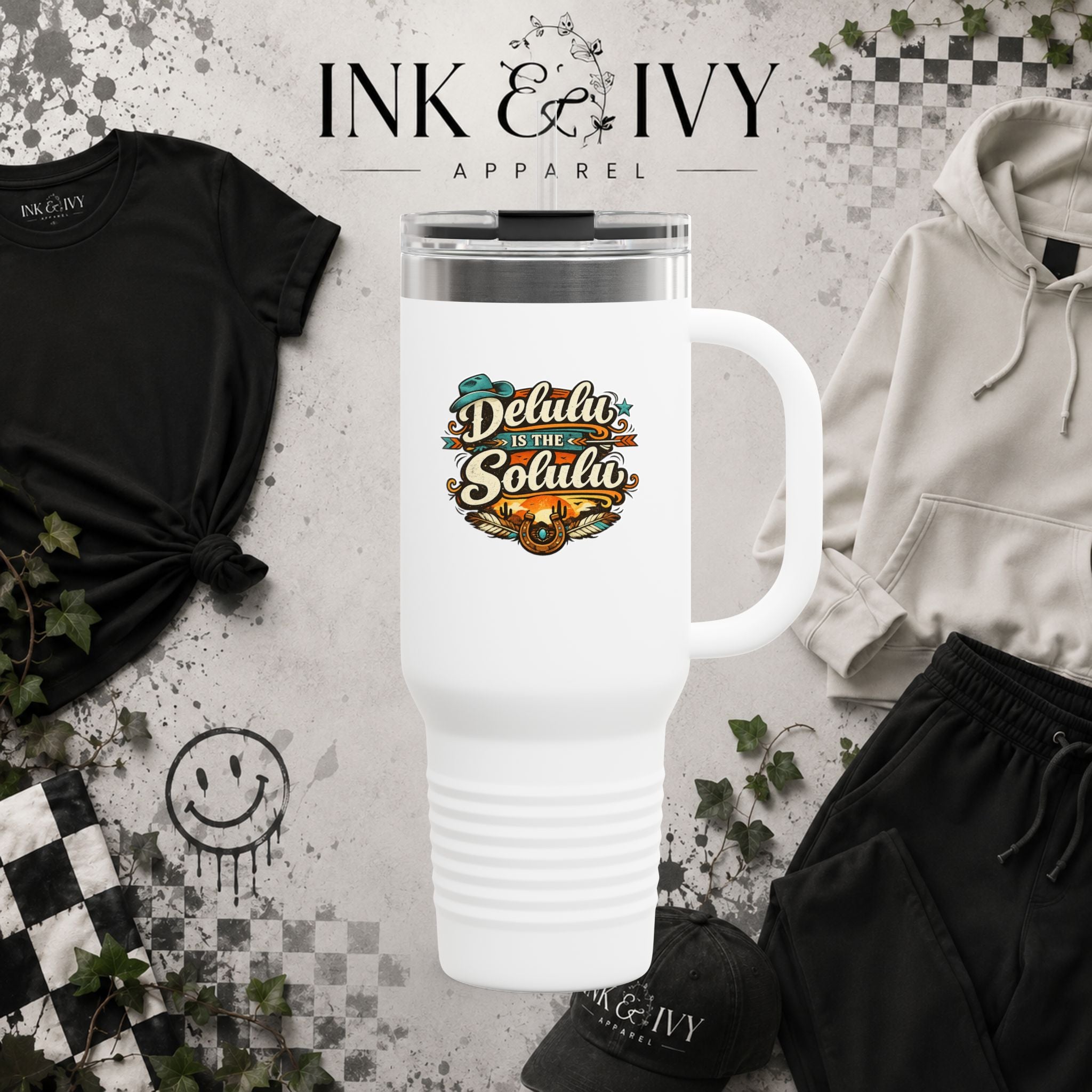 40oz Insulated Travel Mug – 'Delulu in the Solulu' Printify