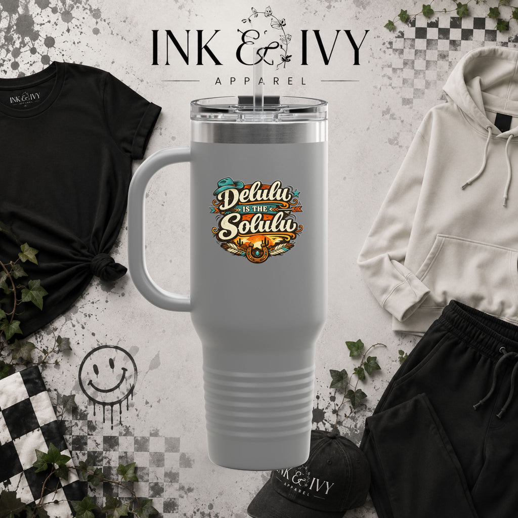 40oz Insulated Travel Mug – 'Delulu in the Solulu' Printify
