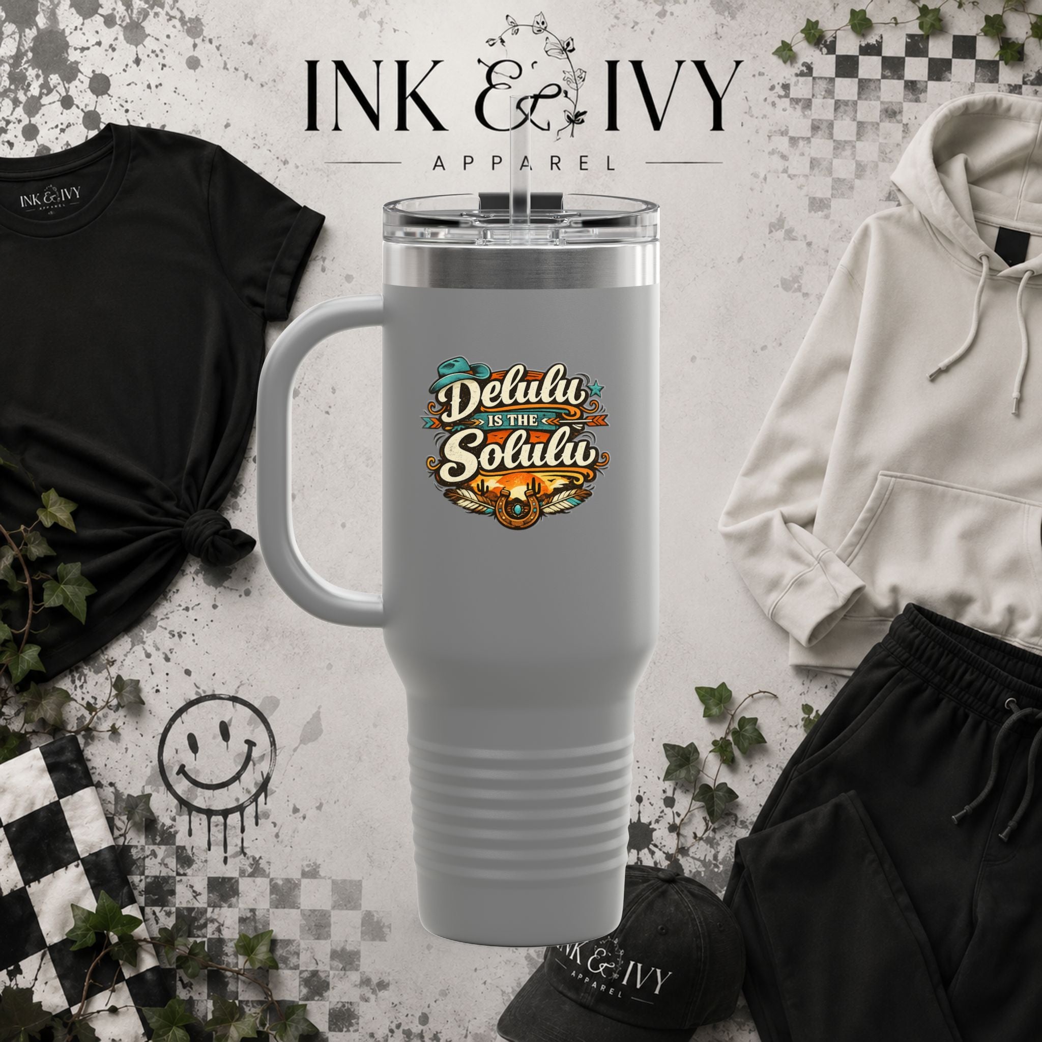 40oz Insulated Travel Mug – 'Delulu in the Solulu' Printify
