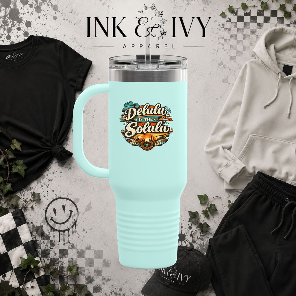 40oz Insulated Travel Mug – 'Delulu in the Solulu' Printify