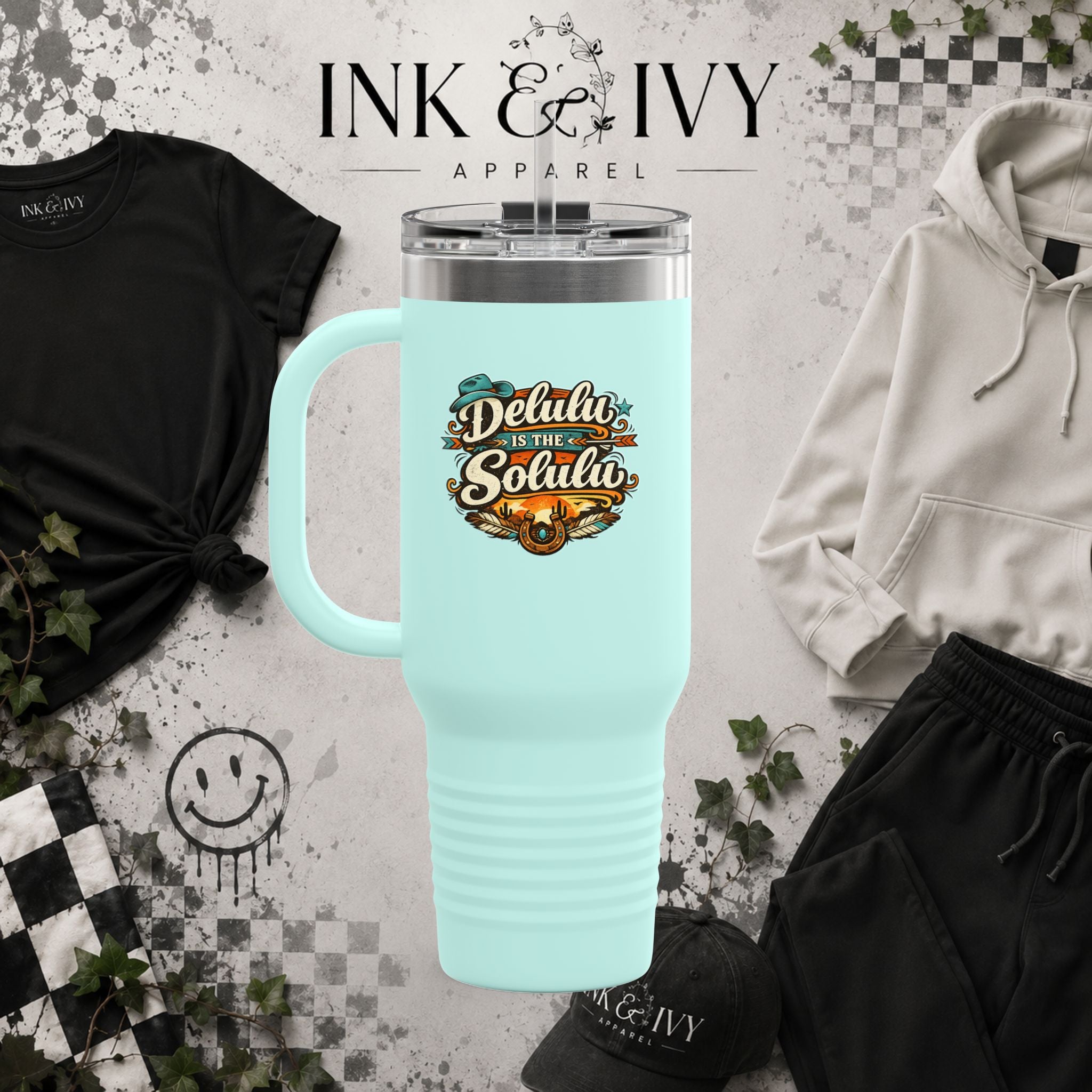 40oz Insulated Travel Mug – 'Delulu in the Solulu' Printify