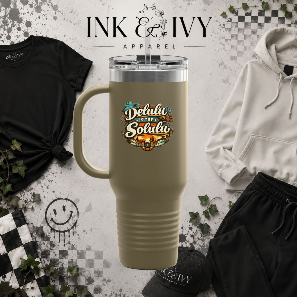 40oz Insulated Travel Mug – 'Delulu in the Solulu' Printify