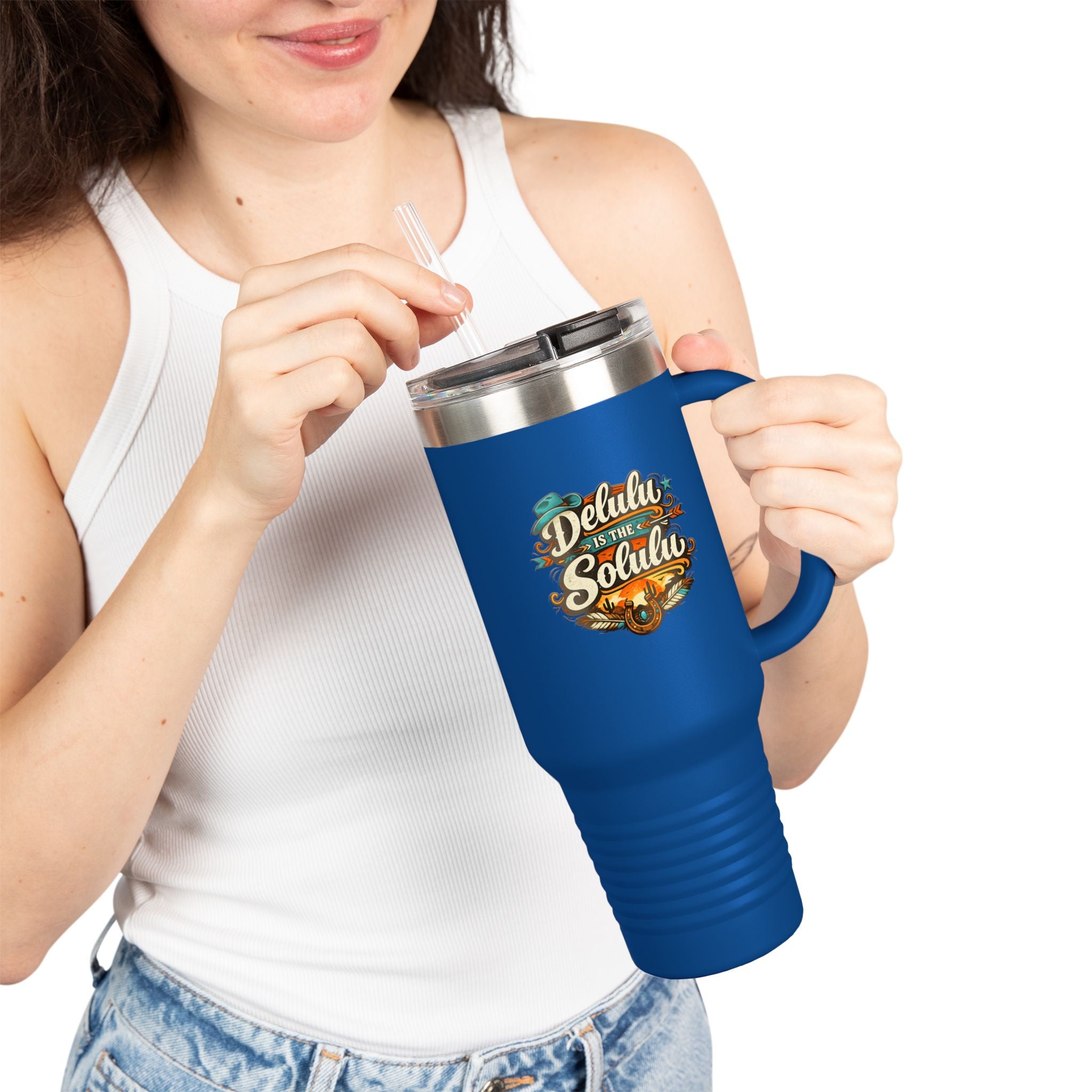 40oz Insulated Travel Mug – 'Delulu in the Solulu' Printify