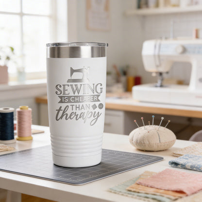 Personalized Sewing Tumbler 20 oz stainless steel insulated drinkware for crafters, hot or cold beverage travel mug, gift for sewists Joyful Moose