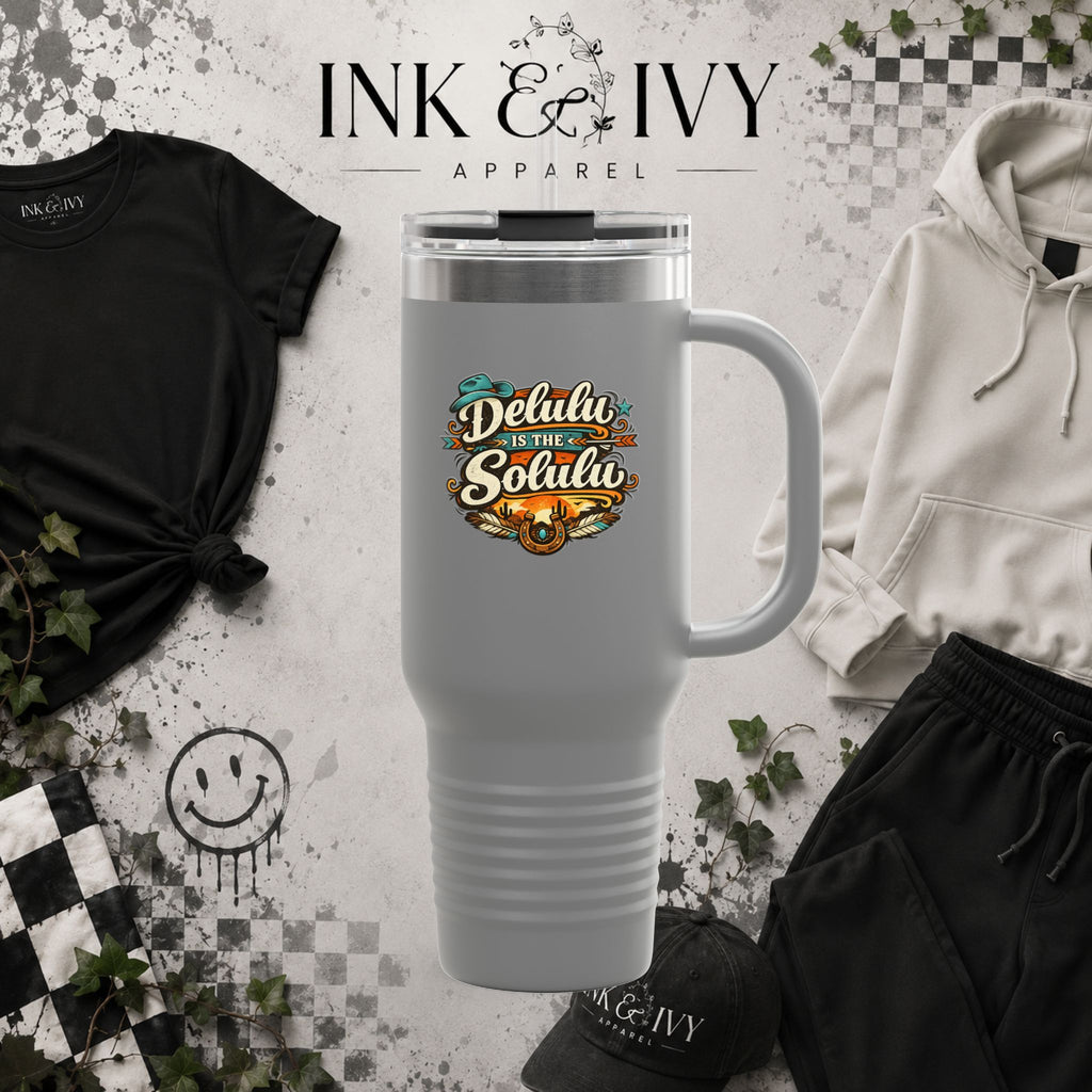 40oz Insulated Travel Mug – 'Delulu in the Solulu' Printify