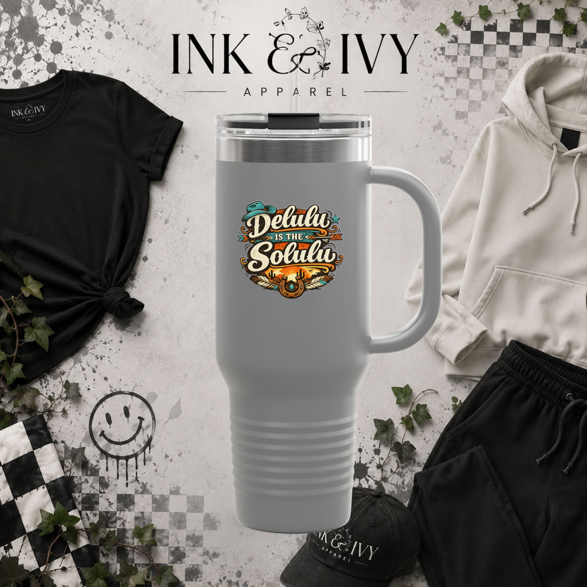 40oz Insulated Travel Mug – 'Delulu in the Solulu' Printify