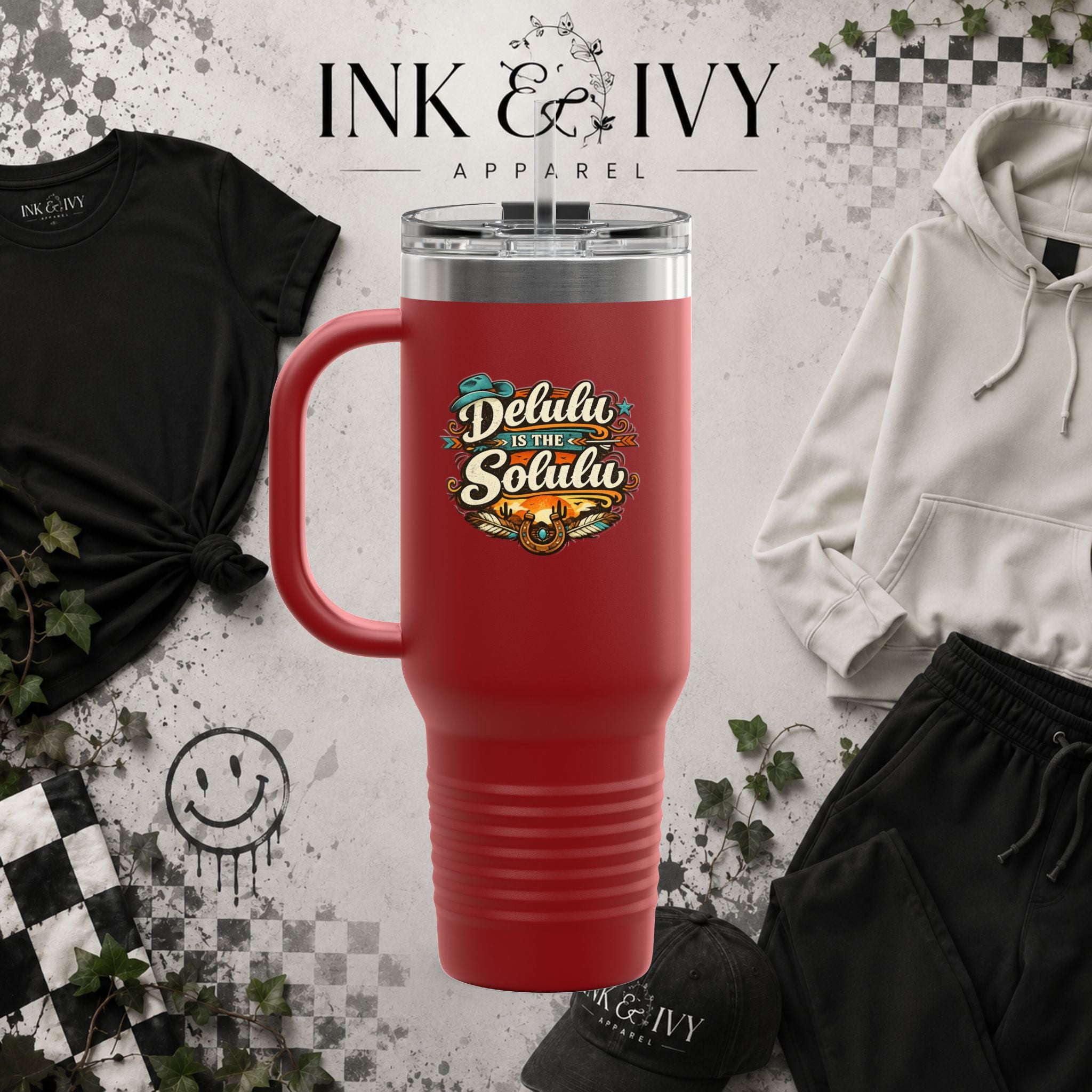 40oz Insulated Travel Mug – 'Delulu in the Solulu' Printify