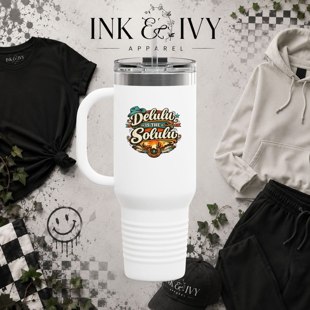 40oz Insulated Travel Mug – 'Delulu in the Solulu' Printify