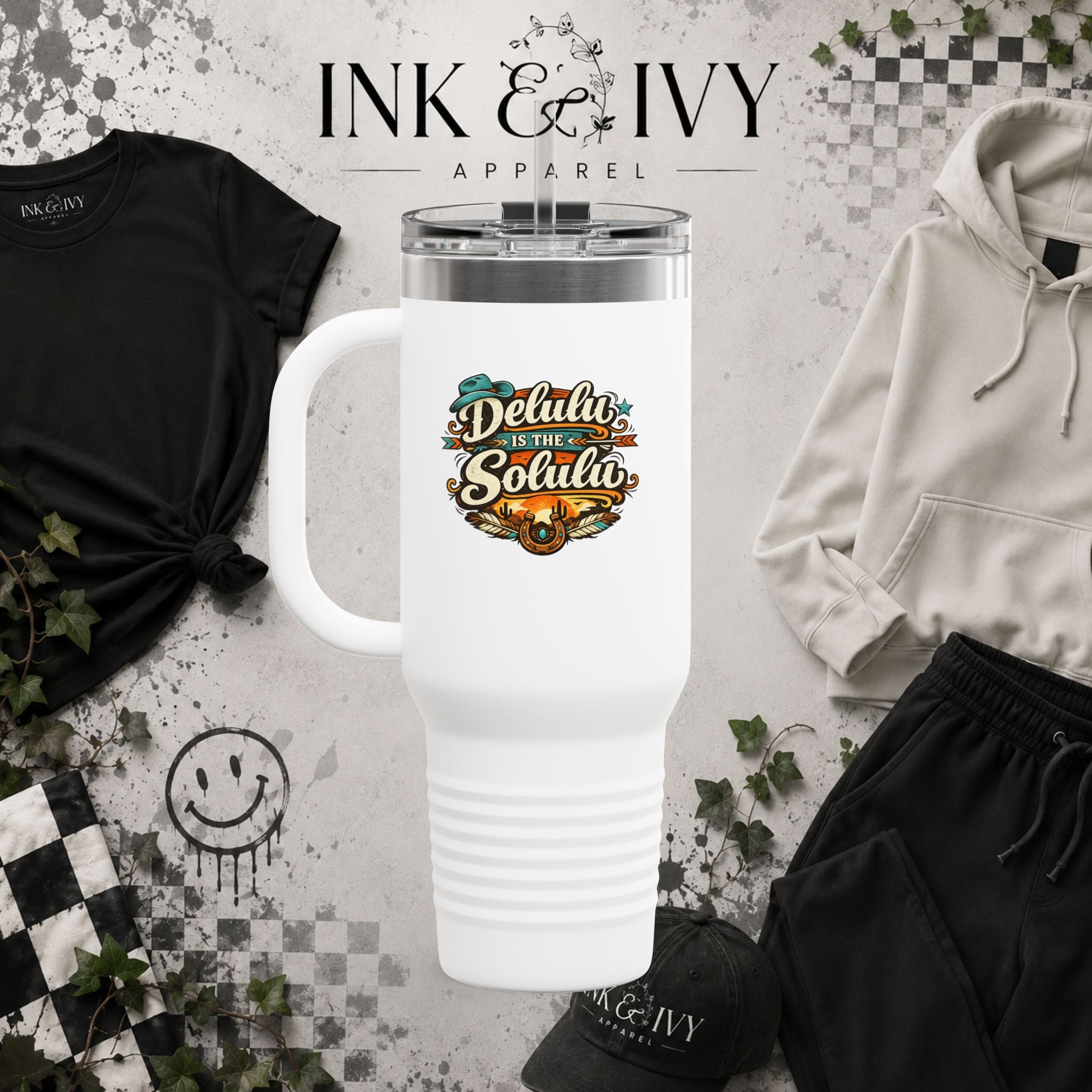 40oz Insulated Travel Mug – 'Delulu in the Solulu' Printify