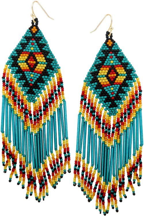 WESTERN AZTEC PATTERN SEED BEAD TASSEL EARRING Wild Cactus Boutique