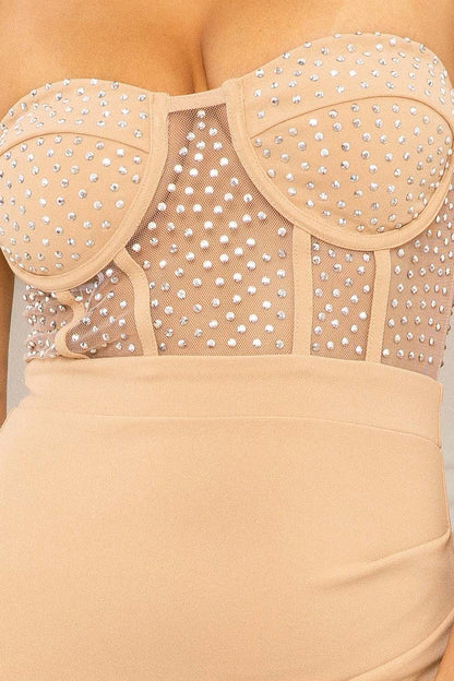 Natalia's Nude Rhinestone Slit Dress Wild Cactus Boutique