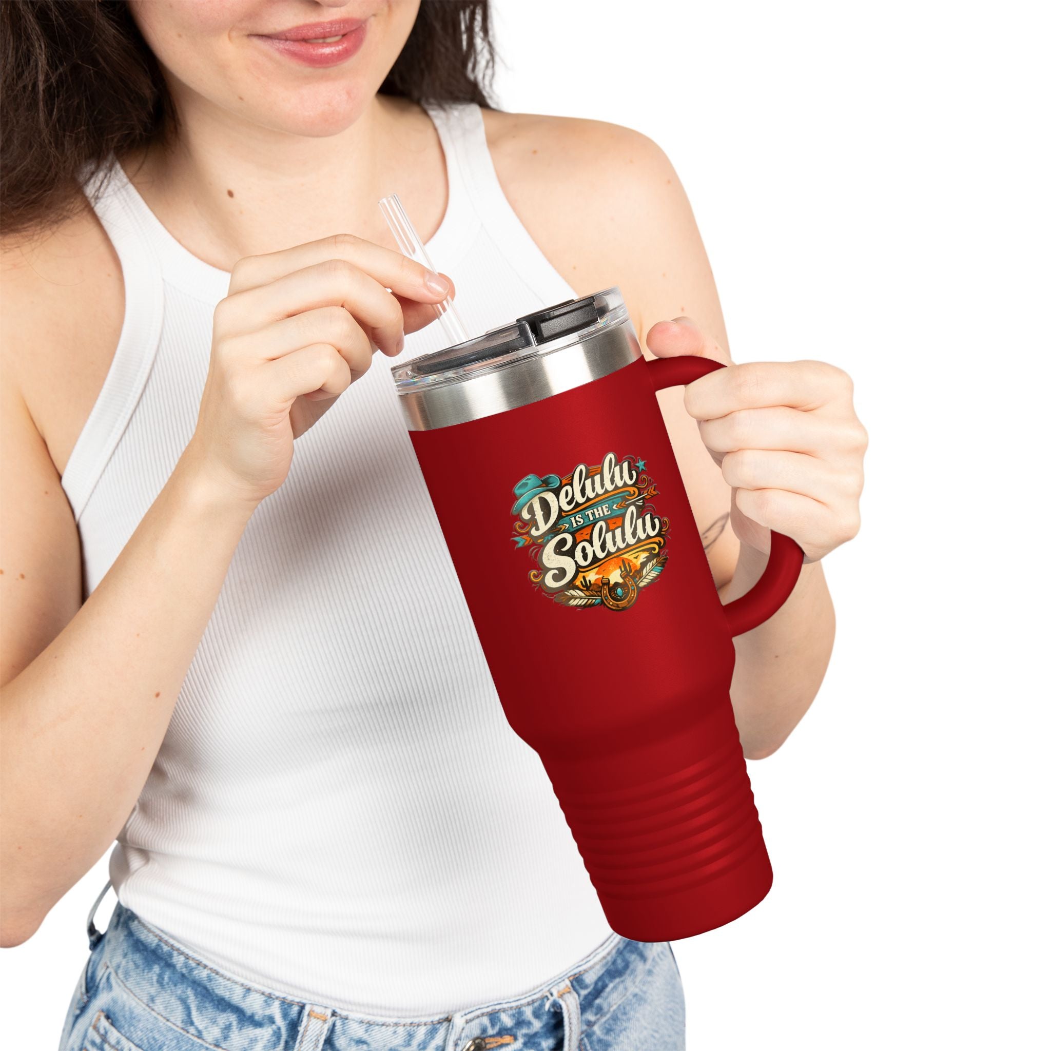 40oz Insulated Travel Mug – 'Delulu in the Solulu' Printify