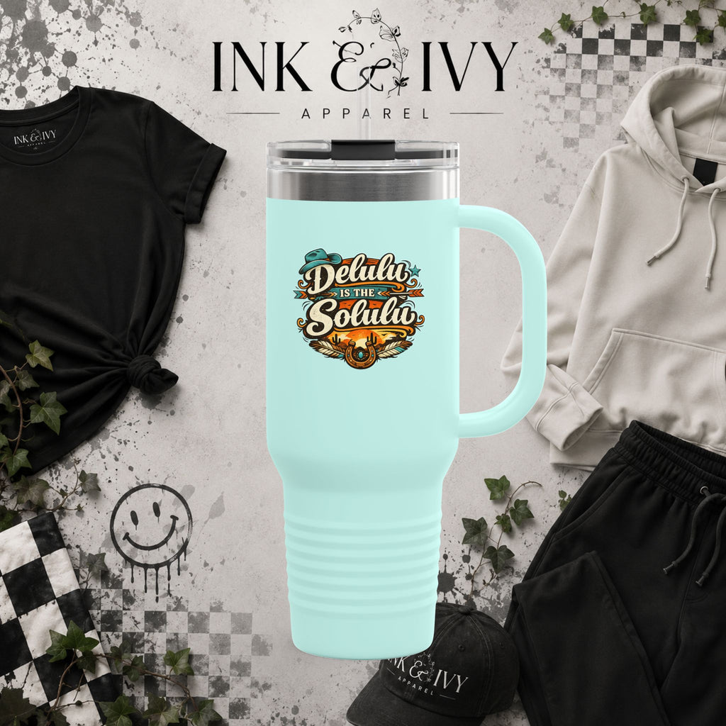40oz Insulated Travel Mug – 'Delulu in the Solulu' Printify