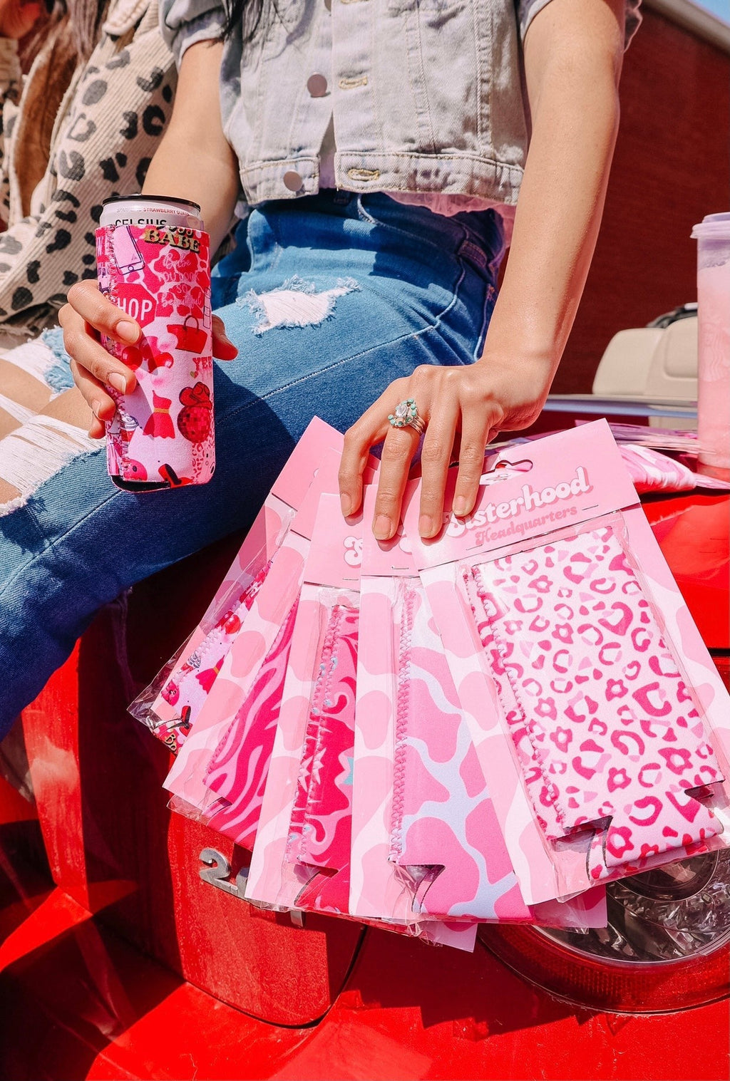 PINK COW PRINT TALL COOZIE 2-PACK Wild Cactus Boutique