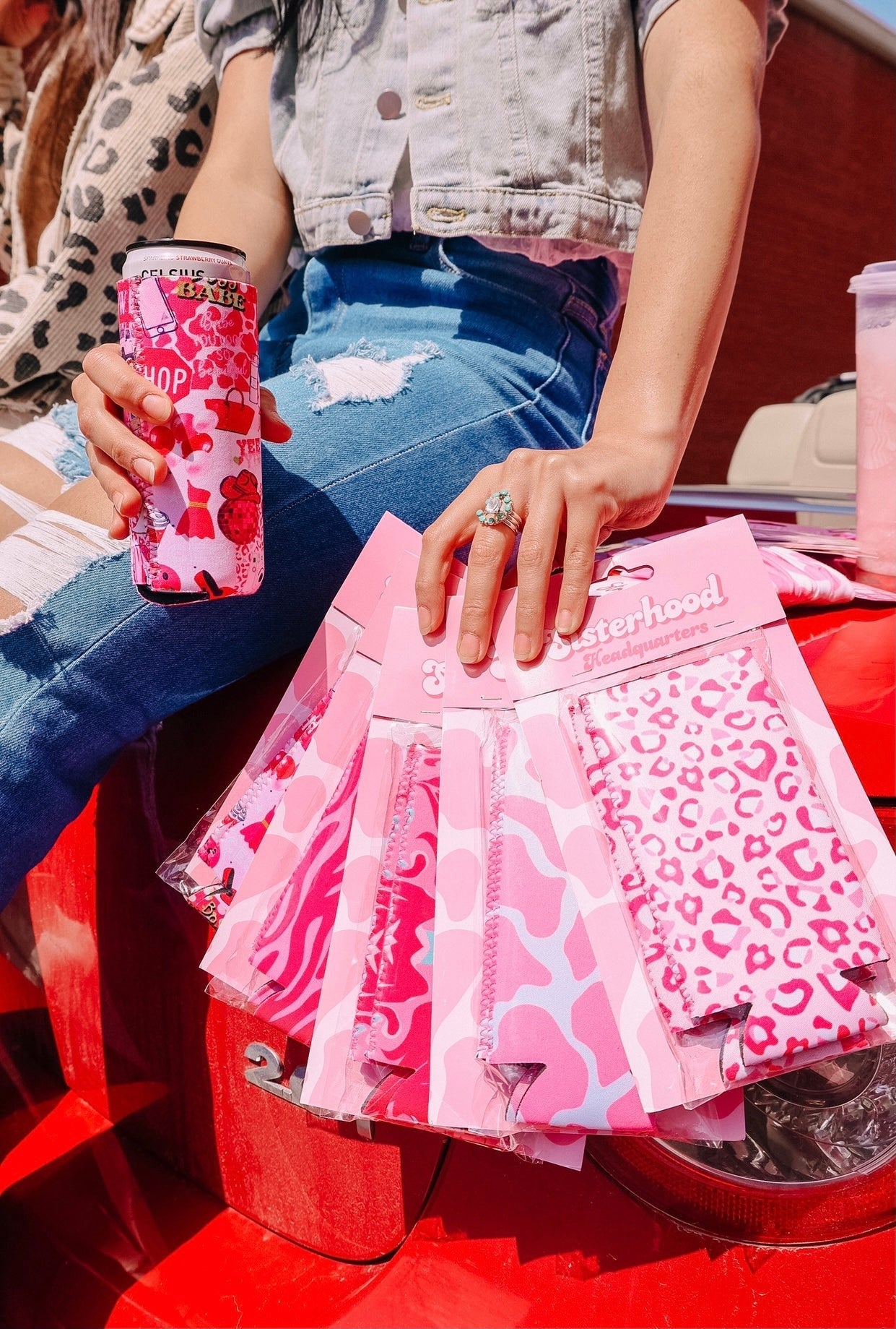 PINK COW PRINT TALL COOZIE 2-PACK Wild Cactus Boutique