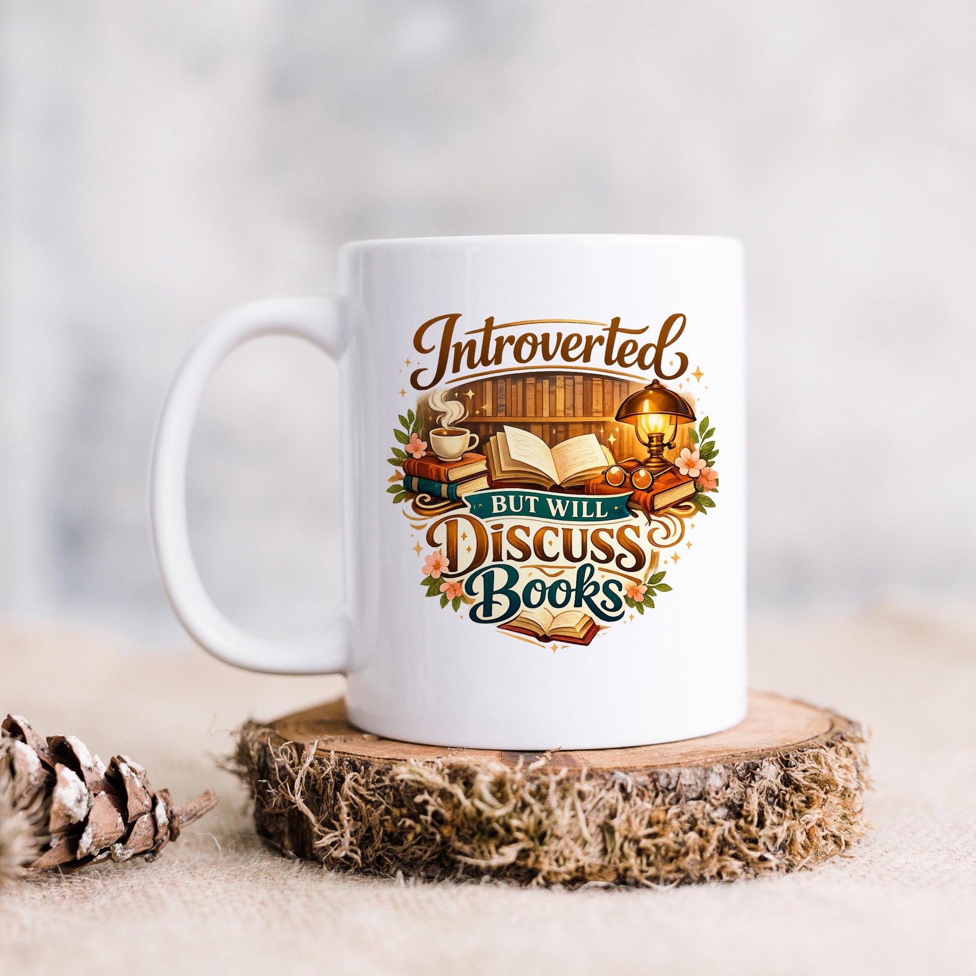 Introverted Book Lover Mug – Colorful Ceramic Coffee Cup with Witty Quote Joyful Moose