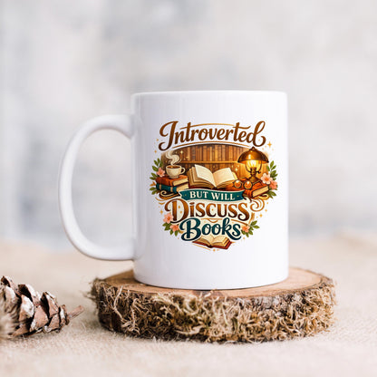 Introverted Book Lover Mug – Colorful Ceramic Coffee Cup with Witty Quote Joyful Moose