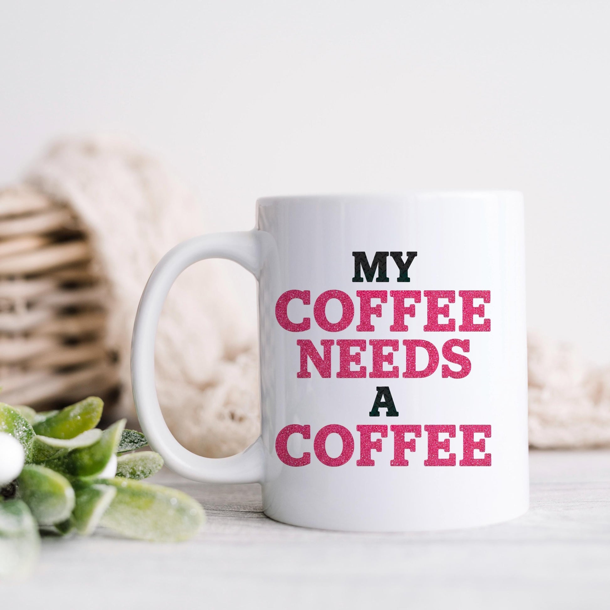 Funny Coffee Mug | Coffee Addict Gift - Glitter Style Ceramic Cup, Dishwasher Safe Joyful Moose