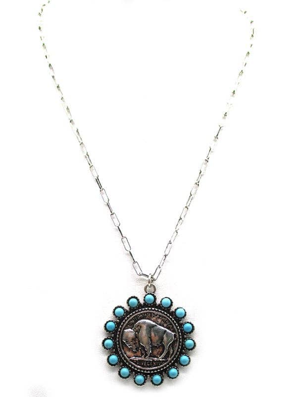 Western Buffalo Coin Turquoise Necklace Wild Cactus Boutique