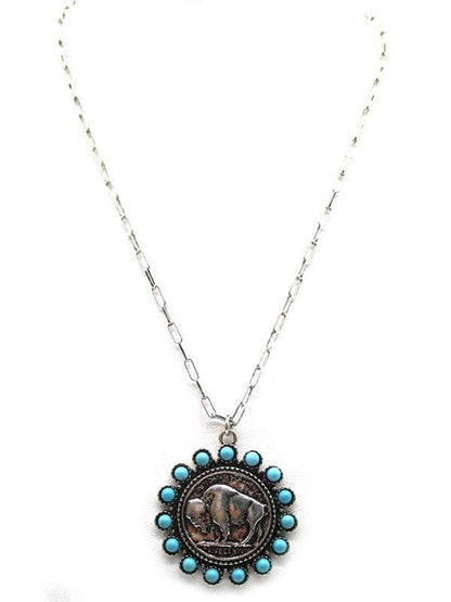 Western Buffalo Coin Turquoise Necklace Wild Cactus Boutique