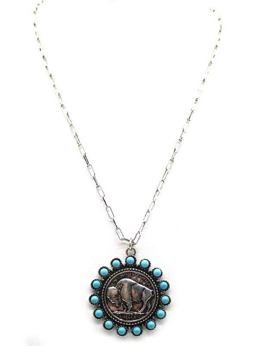 Western Buffalo Coin Turquoise Necklace Wild Cactus Boutique