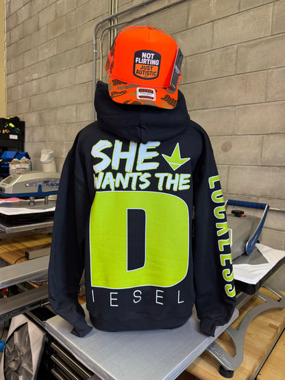 She Wants the Diesel | Funny Men's and Women's Black Country Hoodie Luckless Outfitters