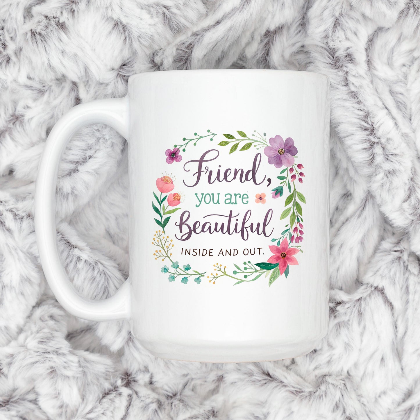 Inspirational Friend Mug – Floral Coffee Cup with Positive Affirmation for Her Joyful Moose