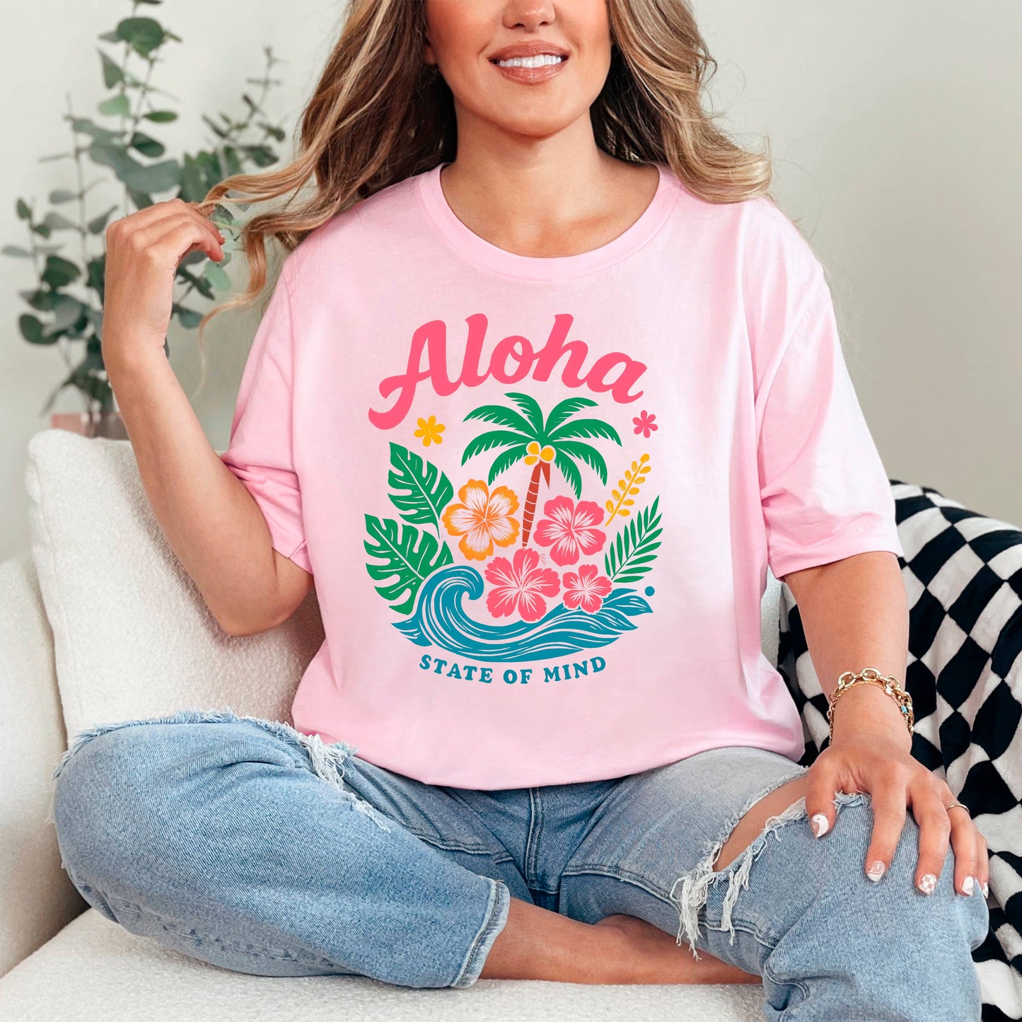Aloha State of Mind Retro Tropical Graphic Tee Summer Beach Joyful Moose
