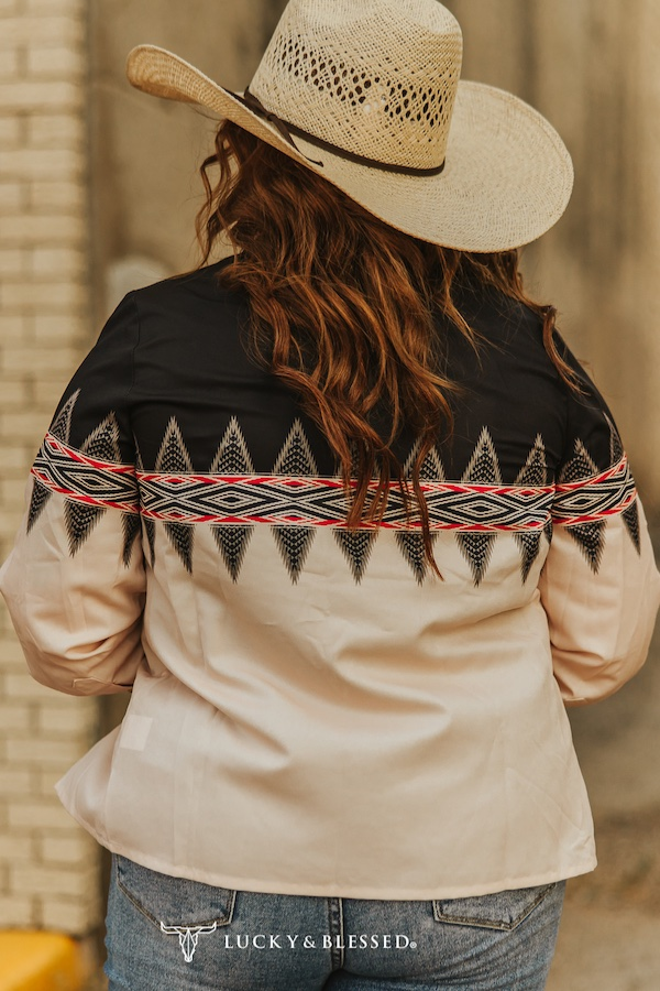 Saddie's Aztec Pearl Snap Plus Size Wild Cactus Boutique