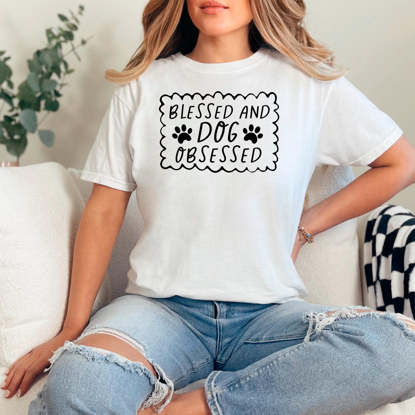 Dog Lover T-Shirt - Blessed & Dog Obsessed Comfort Colors Tee With Paw Prints Joyful Moose