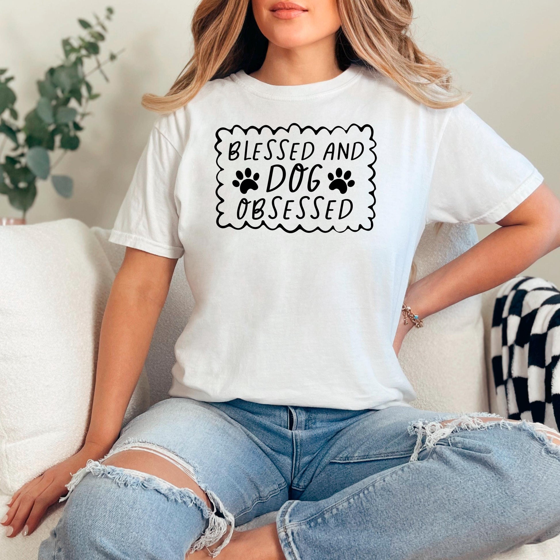 Dog Lover T-Shirt - Blessed & Dog Obsessed Comfort Colors Tee With Paw Prints Joyful Moose