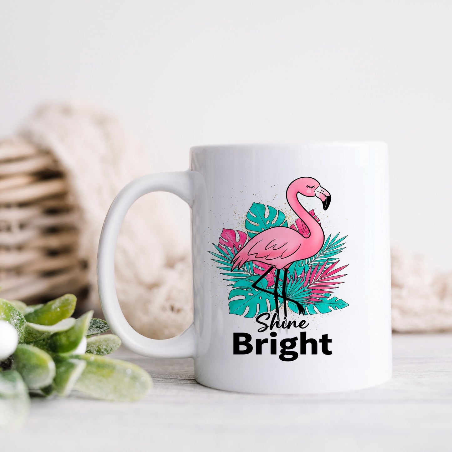 Flamingo Shine Bright Mug – Tropical Coffee Mug | Cute Flamingo Cup, Dishwasher Safe Joyful Moose