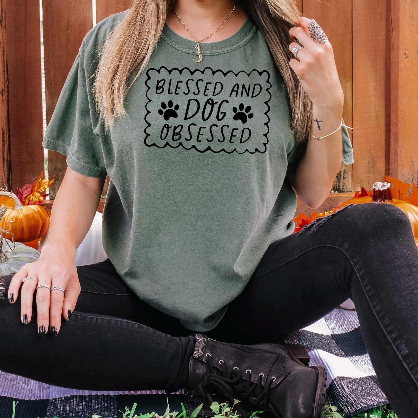 Dog Lover T-Shirt - Blessed & Dog Obsessed Comfort Colors Tee With Paw Prints Joyful Moose