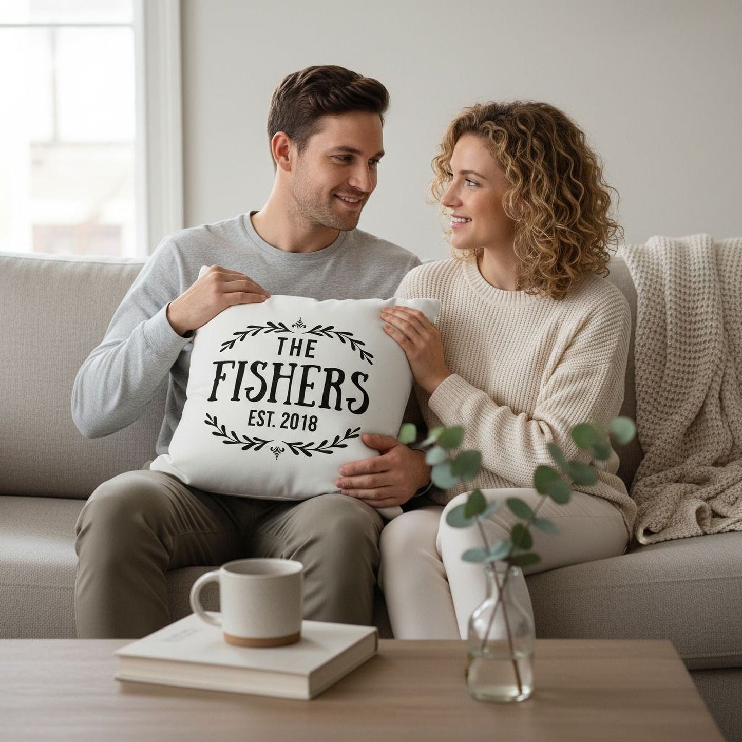 Personalized Throw Pillow Custom Anniversary Wedding Bridal Shower Gift Joyful Moose
