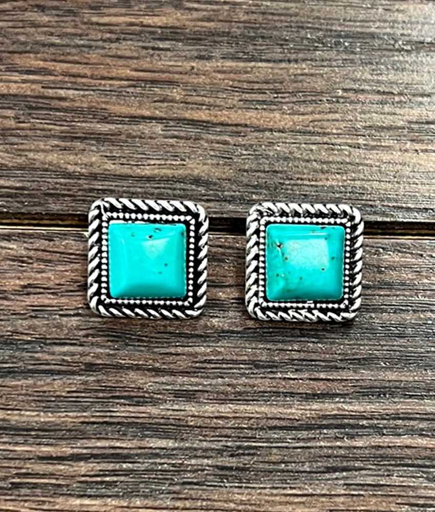 Turquoise Square Stud Earrings Wild Cactus Boutique