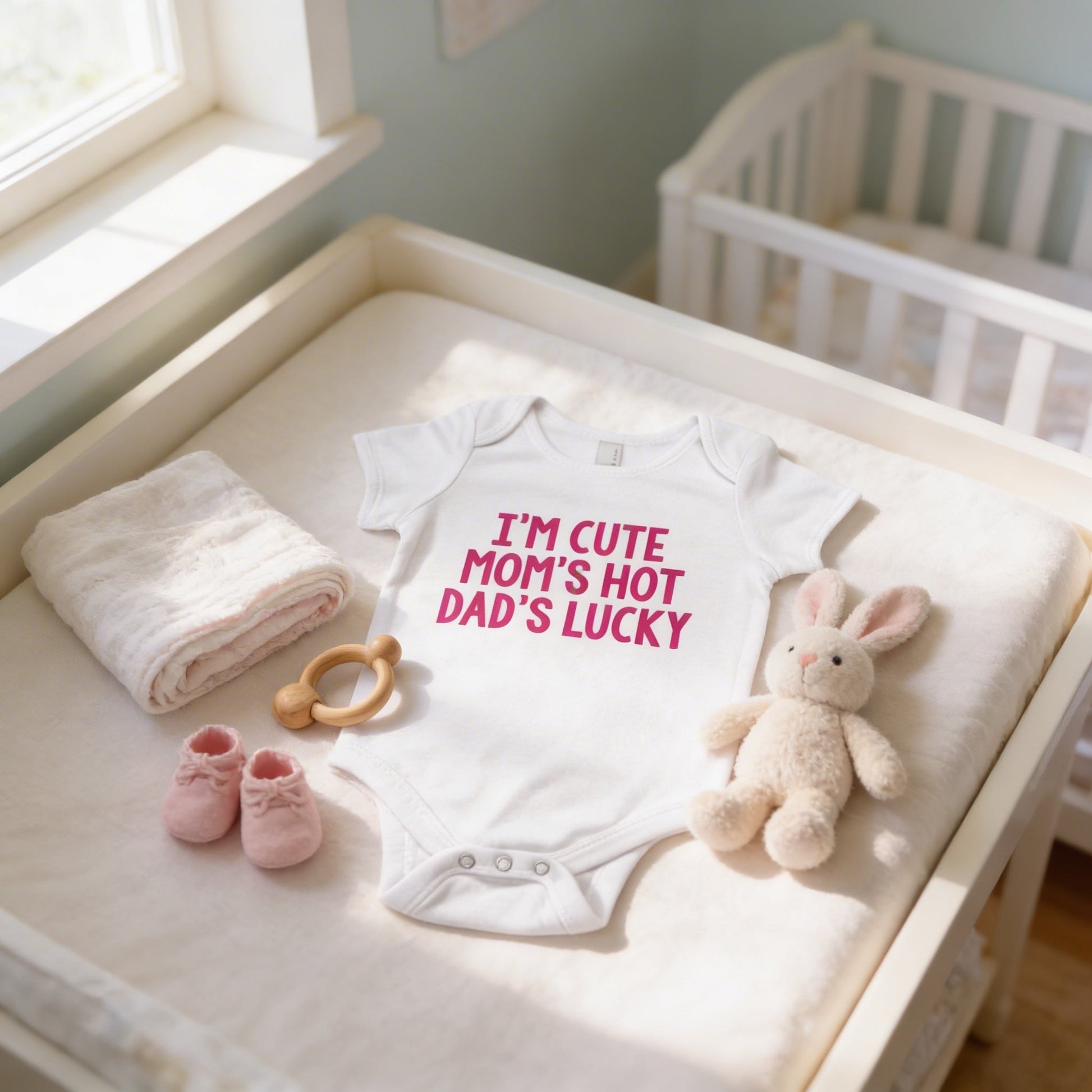 Funny Baby Girl Shirt - Newborn Baby Girl Gift - New Baby Girl Pink Outfit - Cute Hot Lucky Joyful Moose
