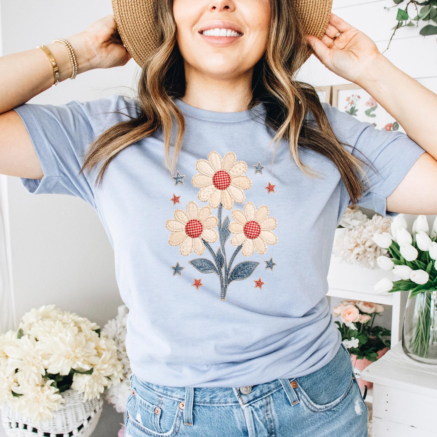 Patriotic Shirt - Floral 4th Of July Tee | Boho Retro Hippie Daisy Lover Shirt Joyful Moose