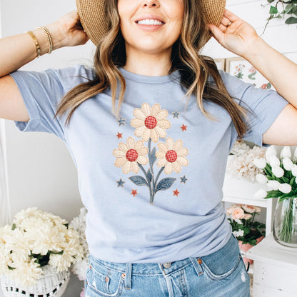 Patriotic Shirt - Floral 4th Of July Tee | Boho Retro Hippie Daisy Lover Shirt Joyful Moose