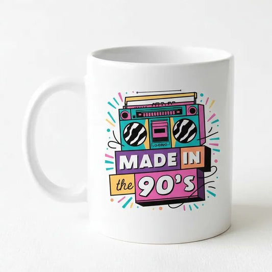 90s Nostalgia Mug – Retro Coffee Cup | Vintage Ceramic Hot Beverage Cup, Dishwasher Safe Joyful Moose