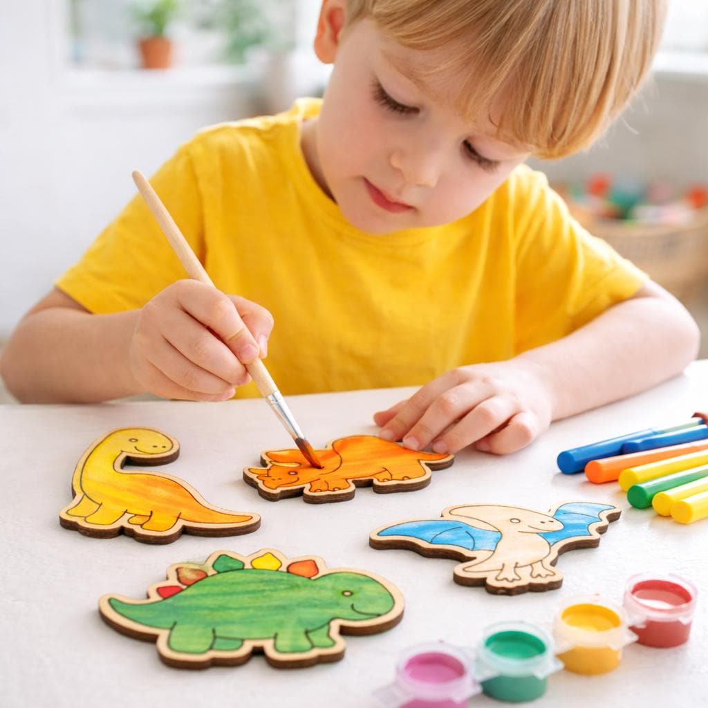 Wood Dinosaur Kit – Laser Cut Wood Craft Set of 5 | Kids Painting Activity Joyful Moose