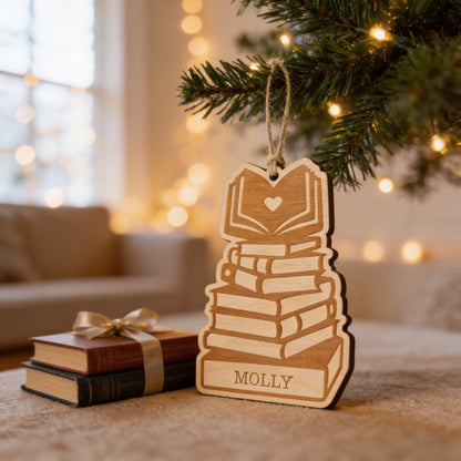 Book Christmas Ornament, book lover ornament, custom book ornament for book club gifts, Unique Personalized Holiday Gift, Reader Gifts Joyful Moose