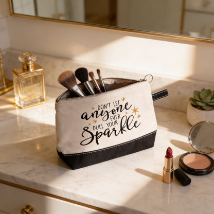 Inspirational Cosmetic Bag - Zipper Pouch - Pencil Case - Gold Sparkle Joyful Moose