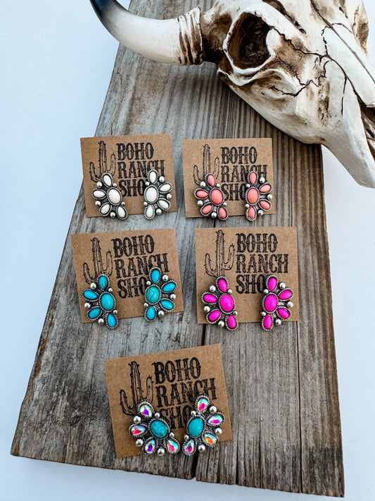Western Oval Stone Stud Earrings Wild Cactus Boutique