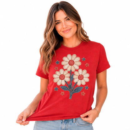 Patriotic Shirt - Floral 4th Of July Tee | Boho Retro Hippie Daisy Lover Shirt Joyful Moose