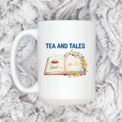 Tea and Tales Mug – Cozy Reader Mug | Book Lover Gift | Ceramic Tea Cup 11oz/15oz Joyful Moose