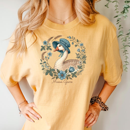 Mama Goose T-Shirt – Comfort Colors Tee With Floral Bonnet | Vintage Goose Shirt Joyful Moose