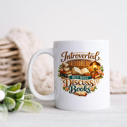 Introverted Book Lover Mug – Colorful Ceramic Coffee Cup with Witty Quote Joyful Moose