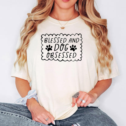 Dog Lover T-Shirt - Blessed & Dog Obsessed Comfort Colors Tee With Paw Prints Joyful Moose